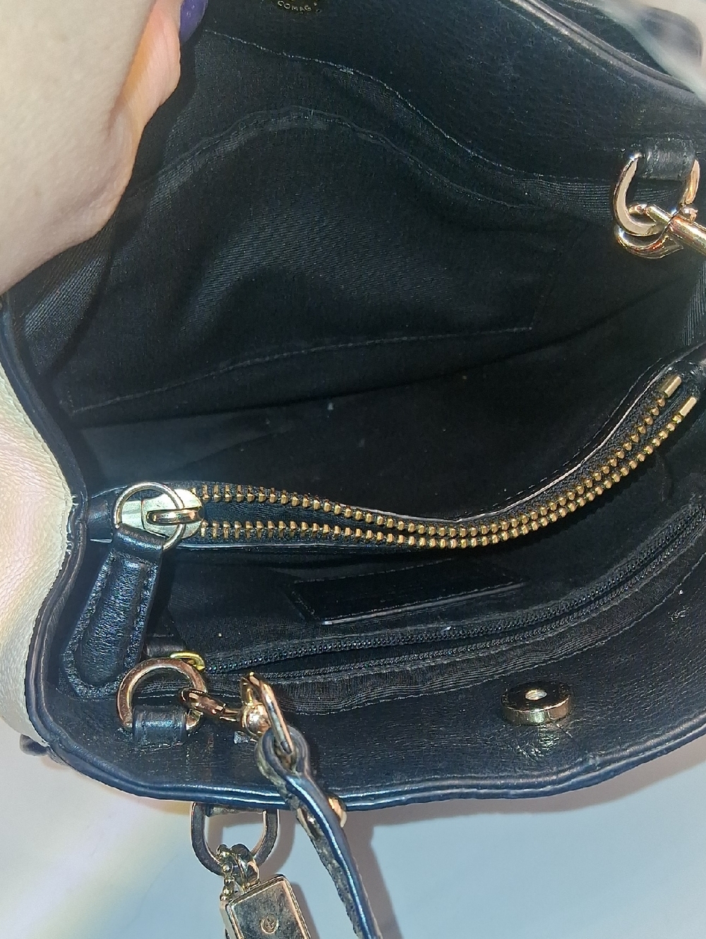 Coach Black & Cream Pebbled Leather Crossbody with Snake-Print Trim - Picture 8 of 10